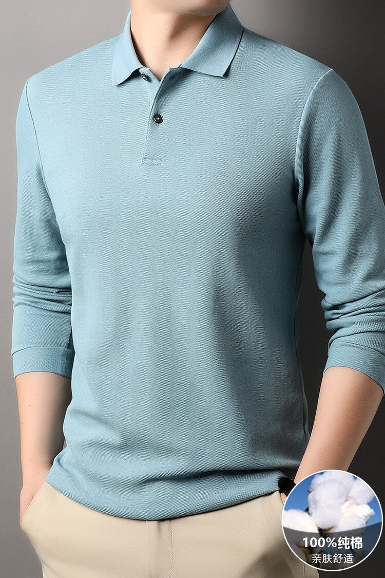Durable 100% Cotton Men Polo Shirt,Autumn Leisure Long Sleeve, Breathable Lapels T-shirt, 16 Colors, Perfect for Golf and Sports