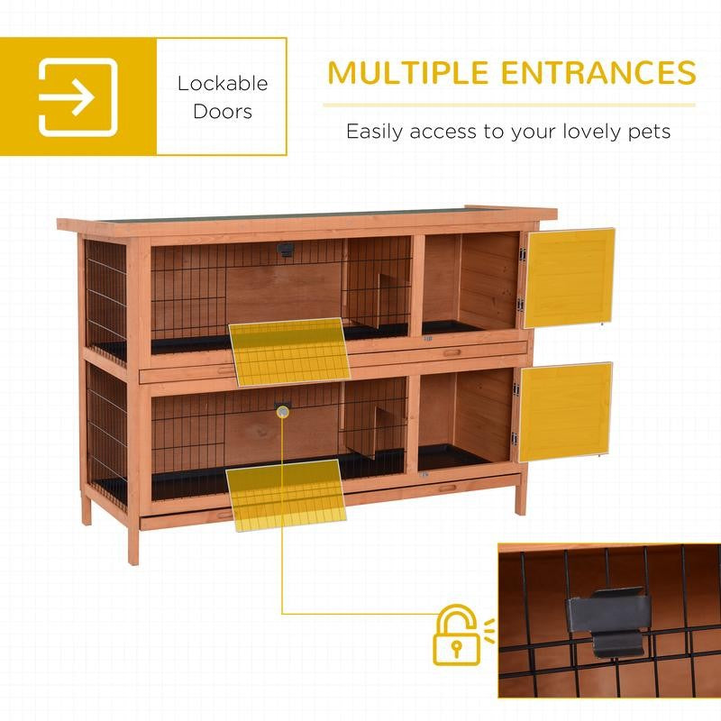 54" 2-Story Large Rabbit Hutch Bunny Cage Wooden Pet House Small Animal Habitat with Lockable Doors Leak-Proof Tray and
