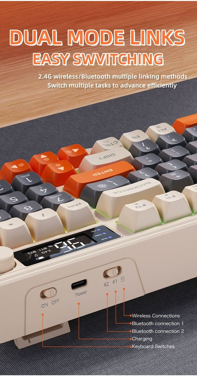 Teclado Gamer Sem Fio M96 Bluetooth FREEWOLF com Tela, Tela Eletrônica, Conexão Multi-Dispositivo, Ergonomia Gamer