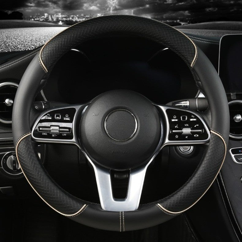 Capa de Volante de Couro All Seasons Diamond Ajuste Universal para 14,5-15 polegadas Capa de Couro Durável Design com Veias Antiderrapantes