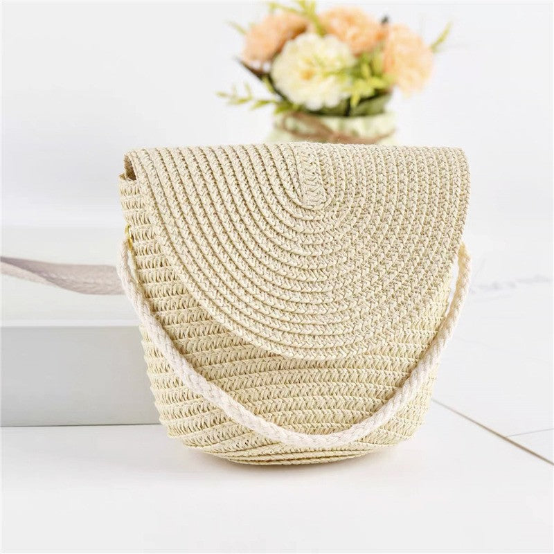 Beach Straw Shoulder Messenger Bag Women Bohemian Summer Woven Rattan Bucket Shoulder Handbag Handmade Crossbody Bags For Women