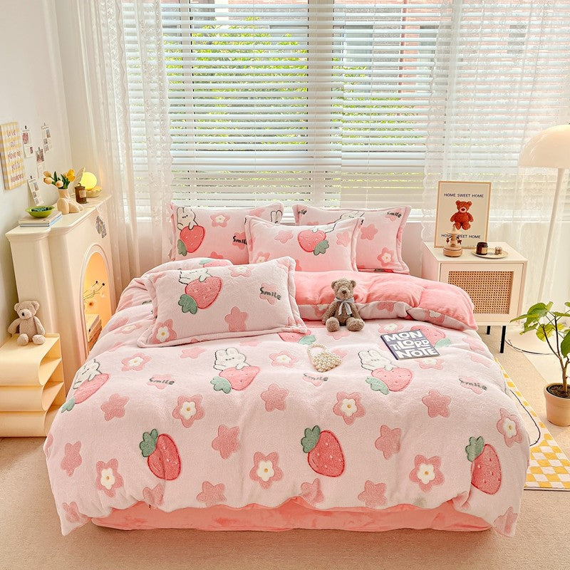 Capa de Edredom de Veludo Leite com Estampa de Panda Fofo para Decoração de Quarto de Meninos e Meninas, Roupa de Cama de Desenho Animado de Animais, Capa de Edredom Macia e Quente para Outono e Inverno