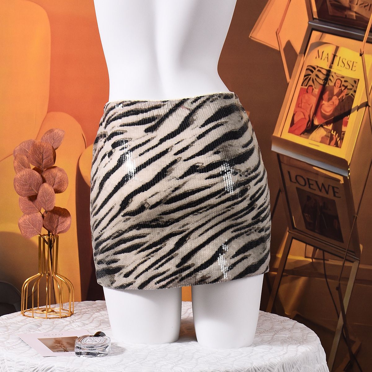 Gtpdpllt Sexy Sequin Zebra Print Sequin Skirts Low Waist Casual Summer Hottie Short Women's Skirt Clubwear Christmas Bodycon