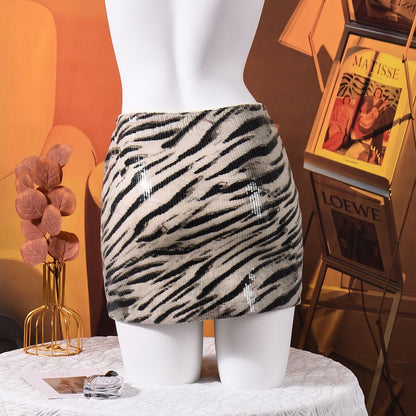 Gtpdpllt Sexy Sequin Zebra Print Sequin Skirts Low Waist Casual Summer Hottie Short Women's Skirt Clubwear Christmas Bodycon