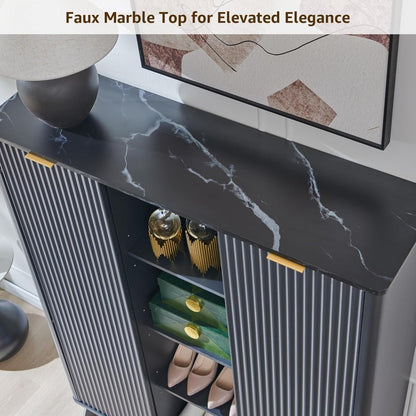 6-Tier Adjustable Fluted Shoe Storage Cabinet with 2 Sliding Doors, 60 Tall Freestanding Organizer for Entryway