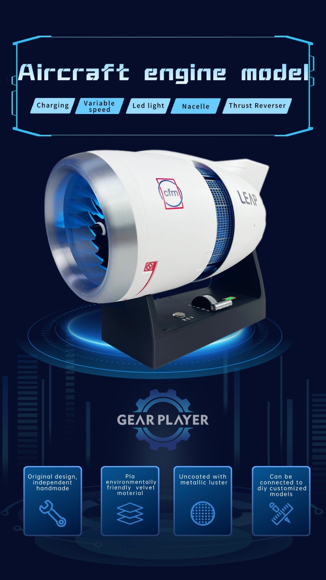 Boeing 747 Turbofan Engine Model Electric Fan Cool Boutique Collection Aircraft Engine Kit for Display and Educational Use