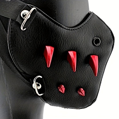 1pc Men's Steampunk Party Protective Face Mask, Motorcycle Mask Cool Red Spikes Cool Exquisite Halloween Easter Adult Mask