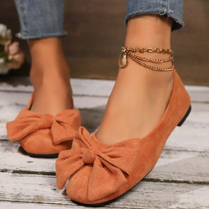 Women's New Winter Plus-Size Slip-On Flats - Pointed Square Toe Bowknot Casual Shoes