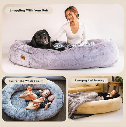 Cama de Cachorro Humana para Adultos e Crianças - Saco de Feijão de Espuma de Memória, Lavável na Máquina, Cama Confortável para Soneca no Chão