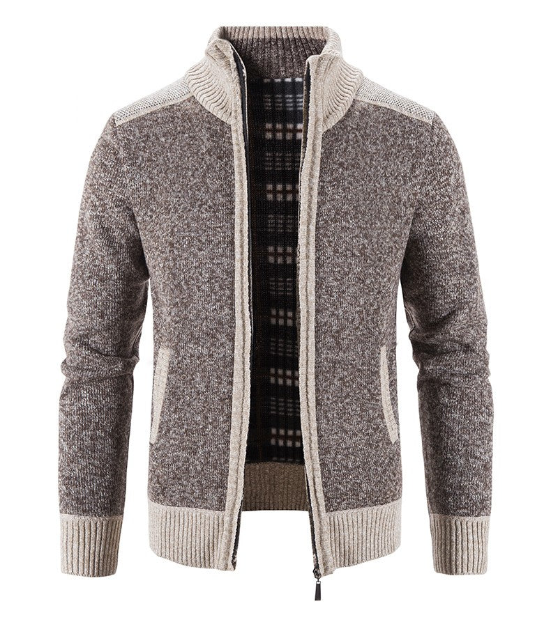 New Winter Men's Patchwork Jacket Knitted Coat Fashion Cardigan Outerwear Long Sleeves Casual Thick Slim Warm Zipper Coats