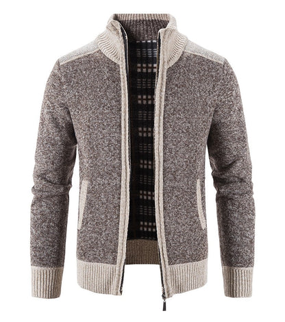 New Winter Men's Patchwork Jacket Knitted Coat Fashion Cardigan Outerwear Long Sleeves Casual Thick Slim Warm Zipper Coats