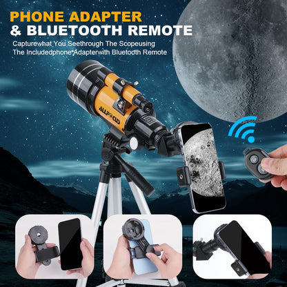 Telescópio Astronômico ALLFOCUS 30070, Telescópio de Alta Potência Grande Abertura para o Espaço, Monocular Poderoso com Lente de 70MM, Visão Noturna