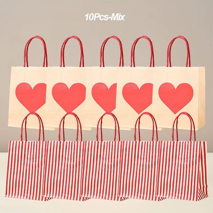 10Pcs Party Gift Bags Heart Candy Goodie Favor Kraft Paper Bags with Handles Gift Wrap for Birthday Wedding Anniversary Dating
