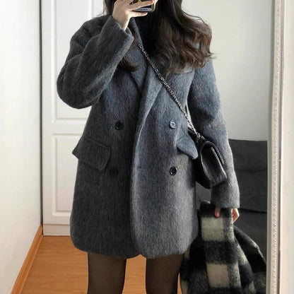 Temperament 2025 New Autumn Winter Women Woolen Suit Thick Coat Korean Style Wool Overcoat Female Office Lady Tops Female Jacket