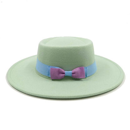 2022 new oversized edge flat top hat retro French felt hat outdoor sun hat women's big-brimmed fedora hat