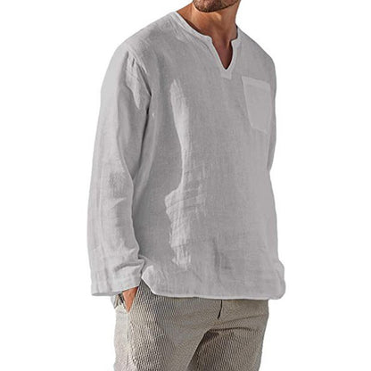 Men Cotton Linen Shirts Long Sleeve Social Shirt Blouses Stand-Up Collar Casual Beach Shirt Business Formal Shirt Male Clothing