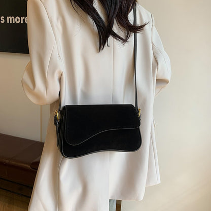 Solid Color Striped Flannel Women Crossbody Bag Quiet Luxury Designer Bag Fashionable Elegant PU Leather Shoulder Bags for Women