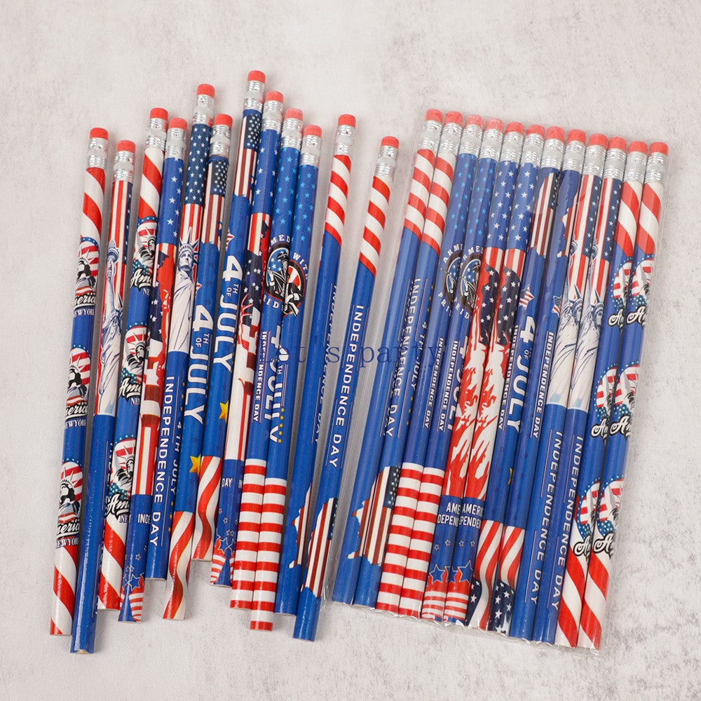 24Pcs Independence Day Theme HB Writing Painting for 4th of July American USA National Day Party Favors School Rewards