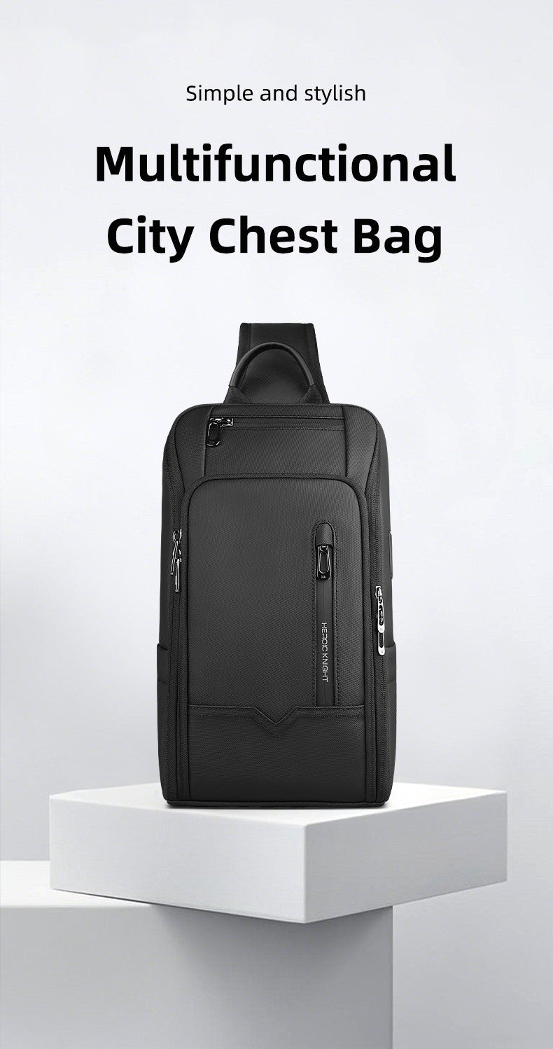 HK Anti-theft Men's Shoulder Bag Waterproof Chest Crossbody Bag with USB Oxford Leisure Satchel Multi-Pockets Sling Bag for Male