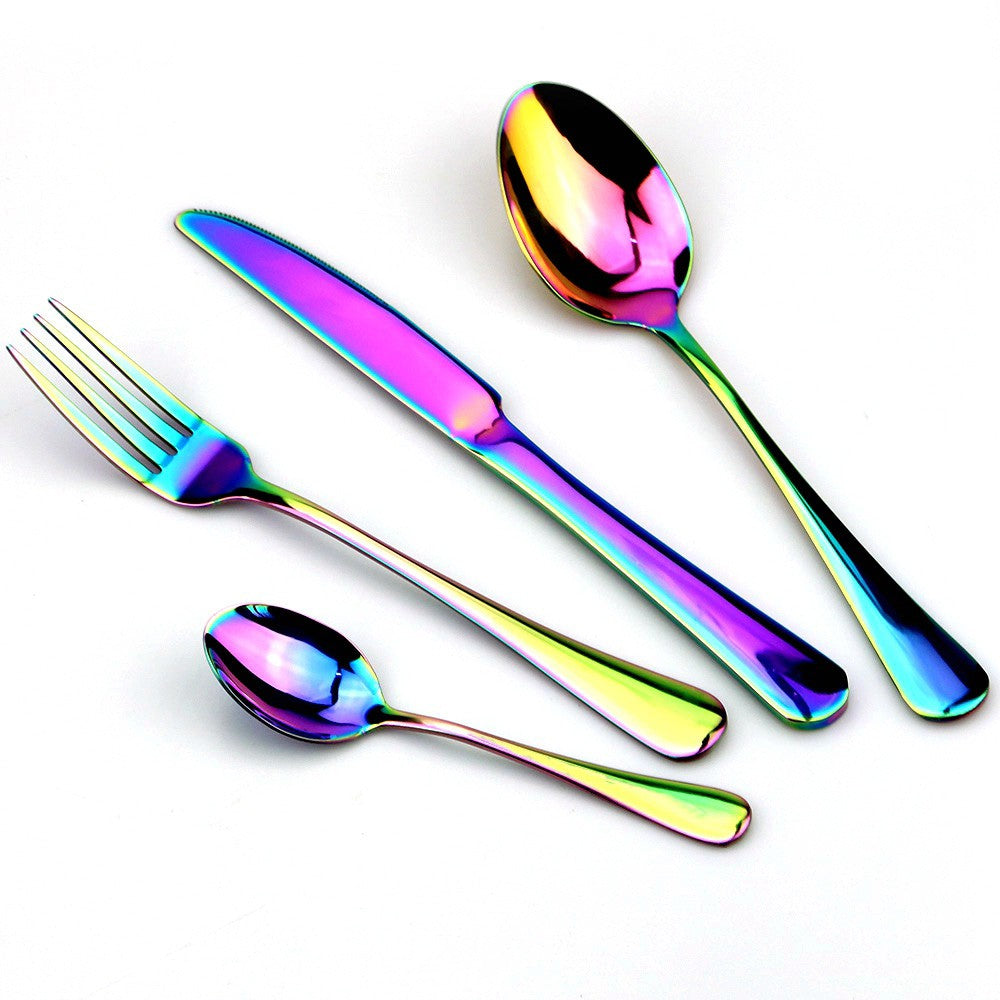 Conjunto de Louça Azul de 4 Peças com 2 Canudos de Metal Aço Inoxidável Talheres Coloridos Faca Garfo Colher de Chá Talheres de Prata