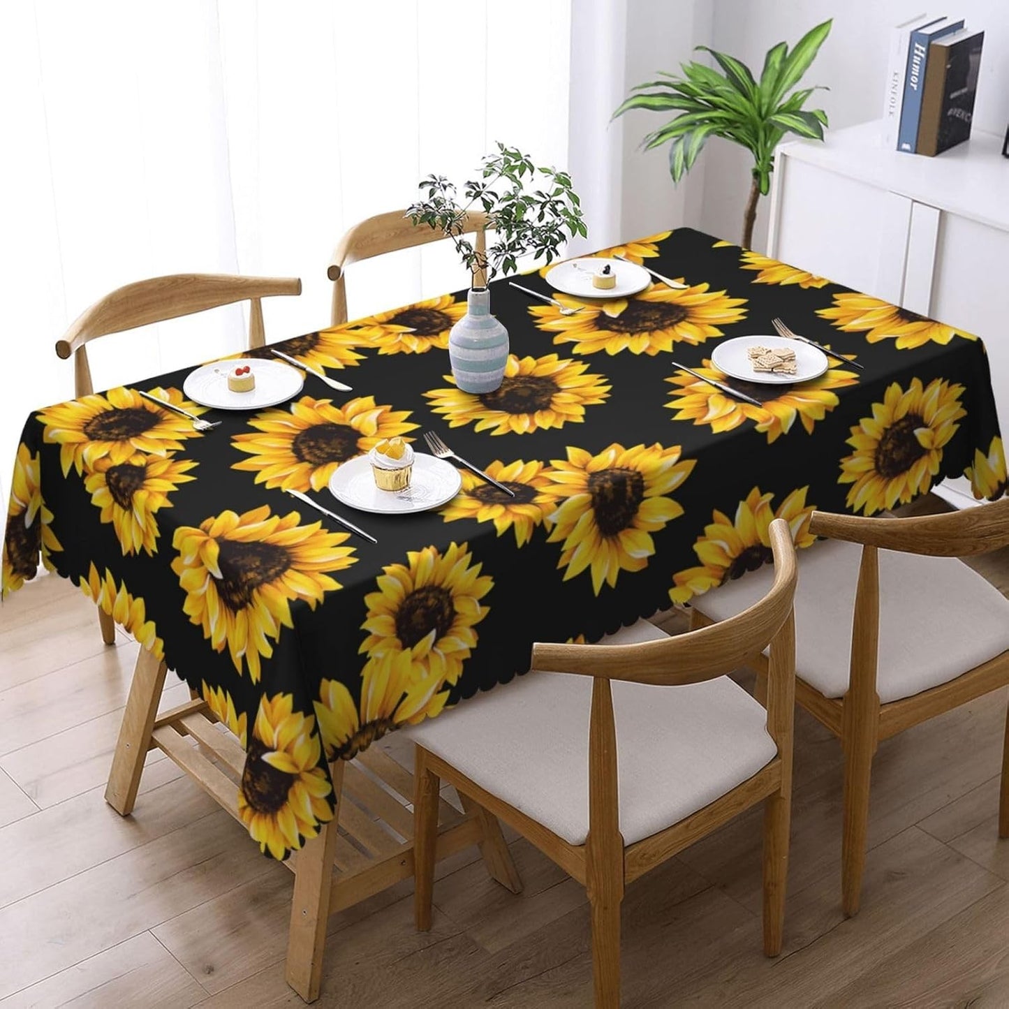 Yellow Black Sunflower Floral Rectangle Tablecloth Table Decor Reusable Farmhouse Kitchen Dining Table Runner Party Decorations