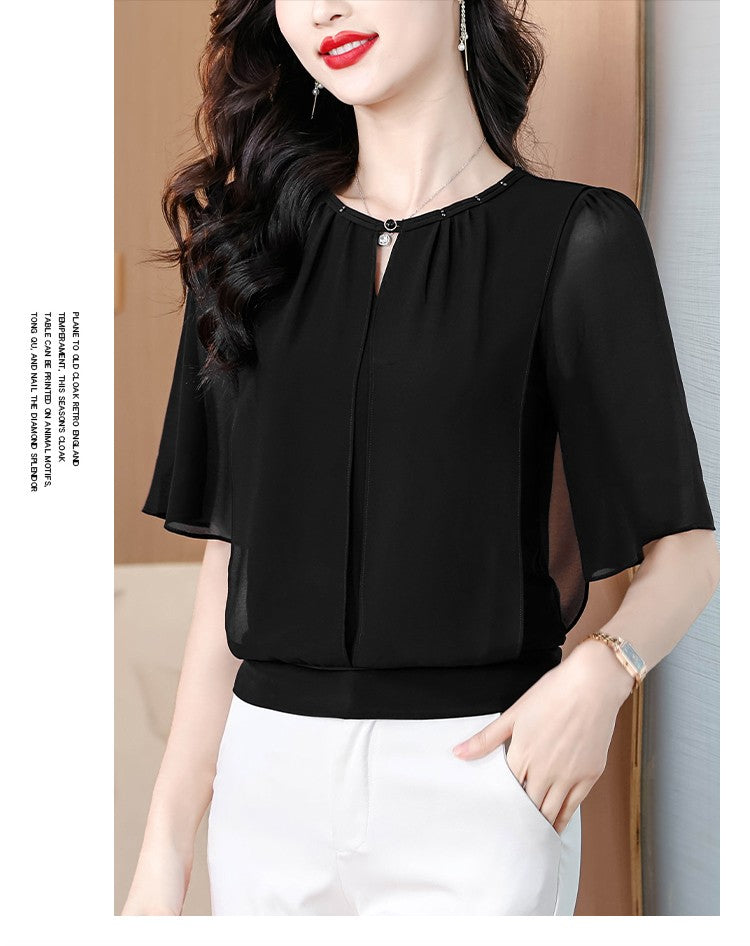 Summer Clothing Half Sleeve Chiffon Blouse 2025 New Fashion Loose Women Tops Solid Color Casual Pullovers Shirt