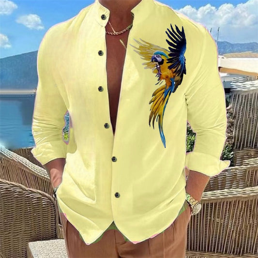 Men's shirt buckle shirt Hawaiian clothing 3D printing 9 color animal parrot fashion casual long sleeves comfortable fabrics