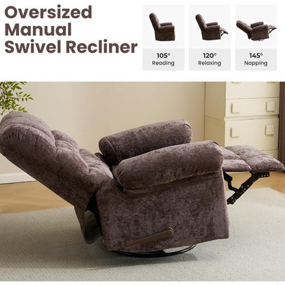 Oversized Swivel Rocker Recliner with Massage and Heat, 26" Extra Wide Manual Recliner for Adults & Big Man, Overstuffed Rocking