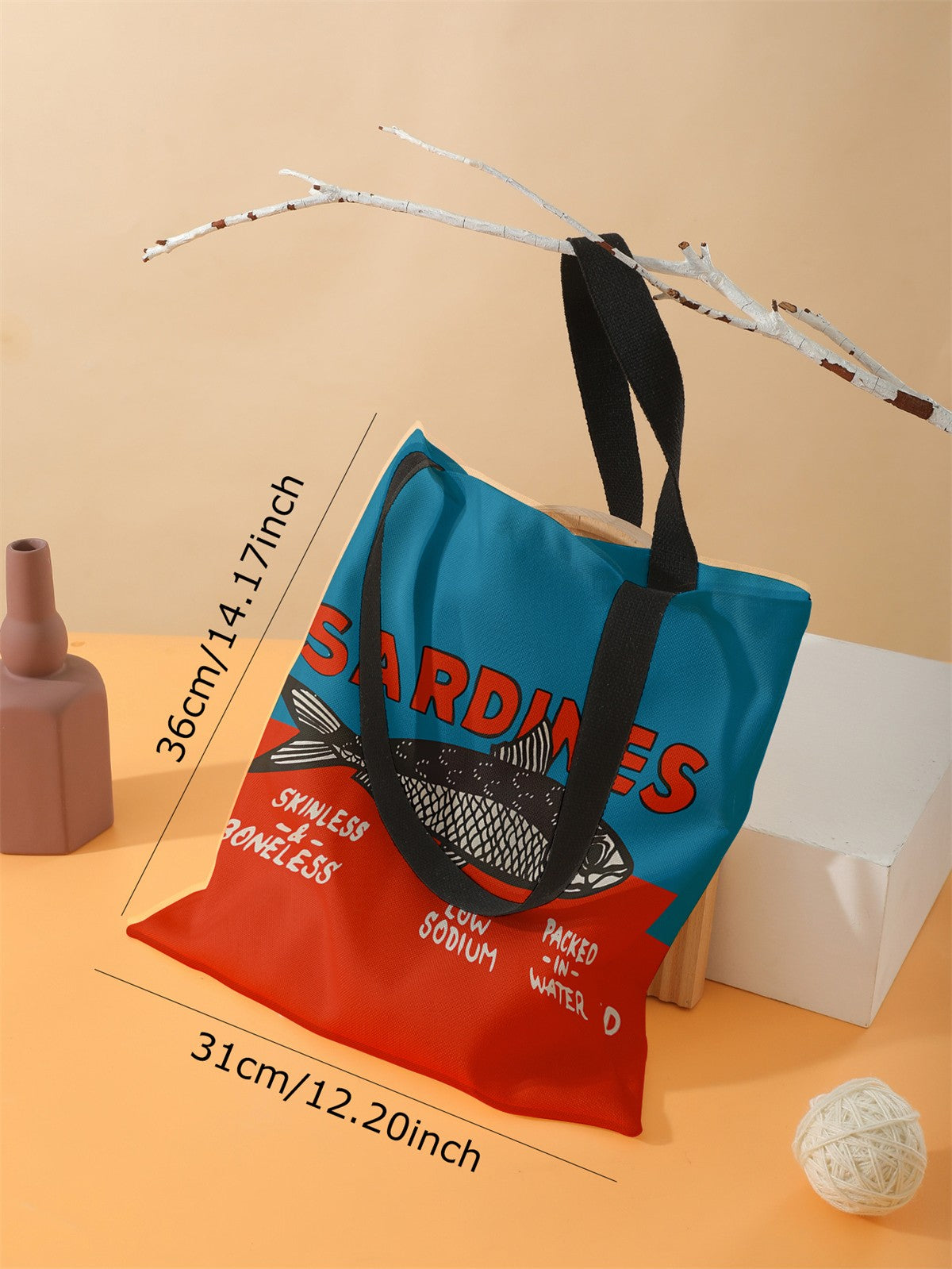 Colorful Trendy Sardines Printe Casual Handbag, Reusable Fashionable Backpack, Multifunctional Tote Bag Polyester Shopping Bag