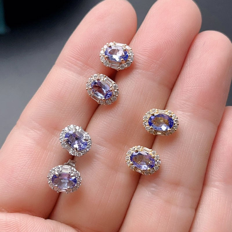VVS Grade Natural Tanzanite Earrings Allergy 925 Silver Earring with 18K Gold Plated 4mm*6mm Total 1ct Tanzanite Jewelry