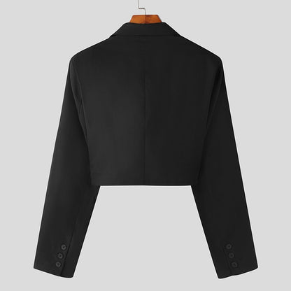 Men Blazer Solid Color Lapel Long Sleeve One Button Autumn Casual Suits Streetwear 2023 Fashion Male Crop Coats S-5XL INCERUN