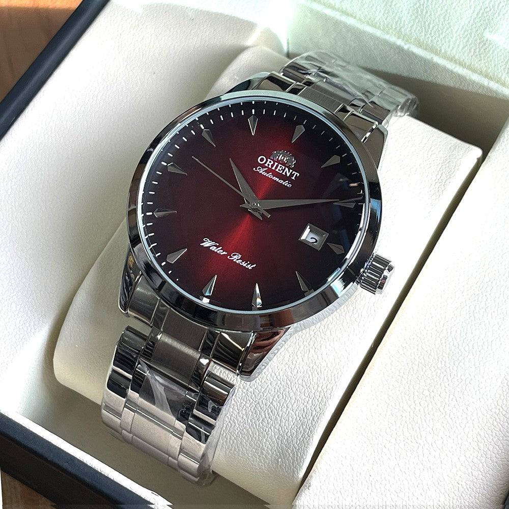 Orient Automático Masculino, Mostrador Preto, Pulseira de Aço Inoxidável, Relógio de Pulso Clássico de Negócios Resistente à Água com Exibição de Data
