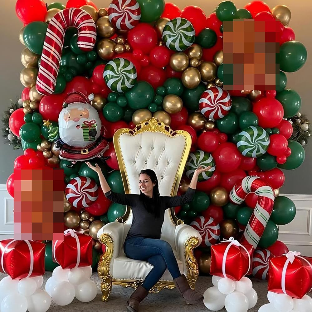 Christmas Theme Red Green Ballon Arch Kit Gold Confetti Latex Balloons Garland Xmas Candy Cane Foil Globos Home Party Decoration