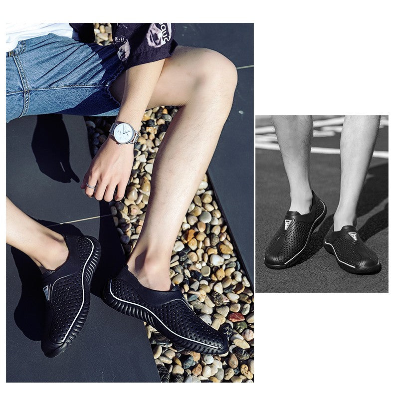 2025 Breathable Summer Men Slippers Outdoor Water Shoes Hollow Ultra Light Beach Shoes Casual Men Sandals  Black Garden Shoes