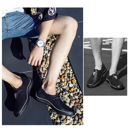 2025 Breathable Summer Men Slippers Outdoor Water Shoes Hollow Ultra Light Beach Shoes Casual Men Sandals  Black Garden Shoes