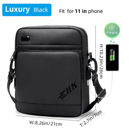 HK Casual Men's Shoulder Bag Large Crossbody Bag USB Charging Travel Sports Chest Bags Waterproof Sling Pack With Headphone Jack