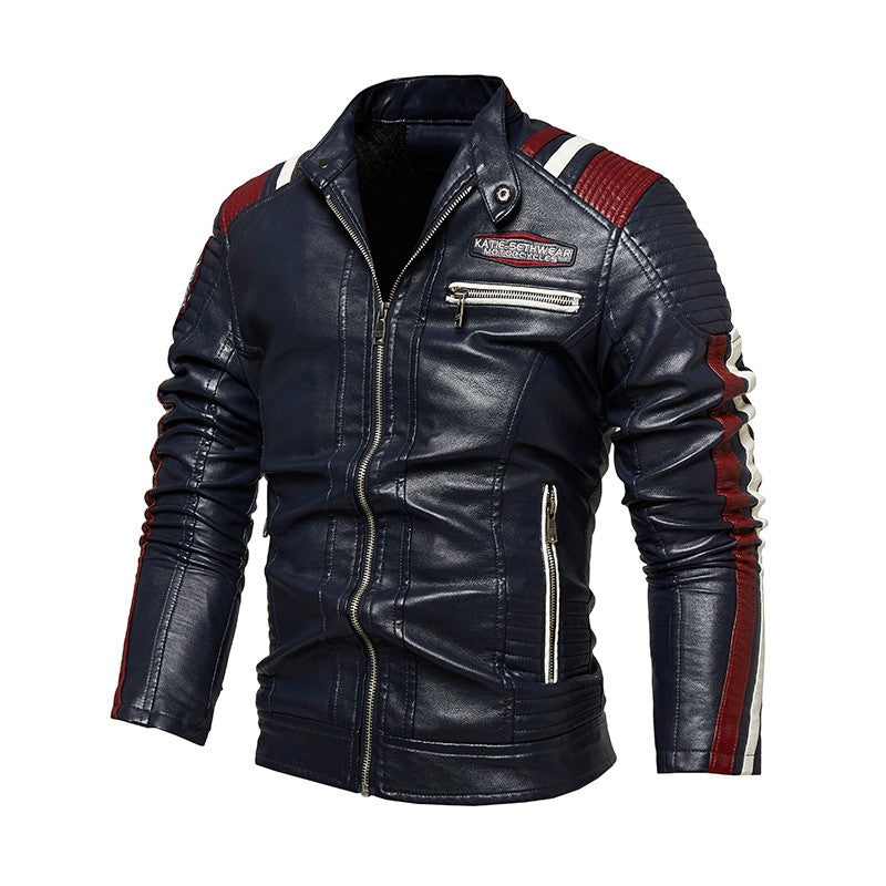 Mens Vintage Motorcycle Jacket 2023 Men Fashion New Biker Leather Jacket Male Embroidery Bomber Coat Winter Fleece Pu Overcoat