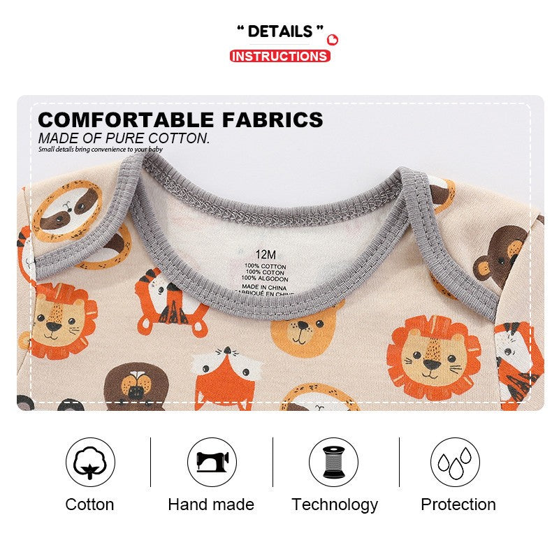 Kiddiezoom 4pcs Fashion Short Sleeve Cartoon Baby Boy Girl Bodysuit 100% Cotton Newborn Boy Girl Onesies Clothes