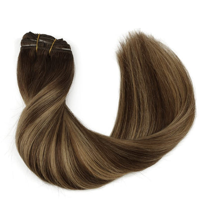 16 Presilhas em Apliques de Cabelo 60cm de Comprimento Liso Penteado Sintético Loiro Preto Perucas Resistente ao Calor Cabelo Falso 6Pçs/Conjunto