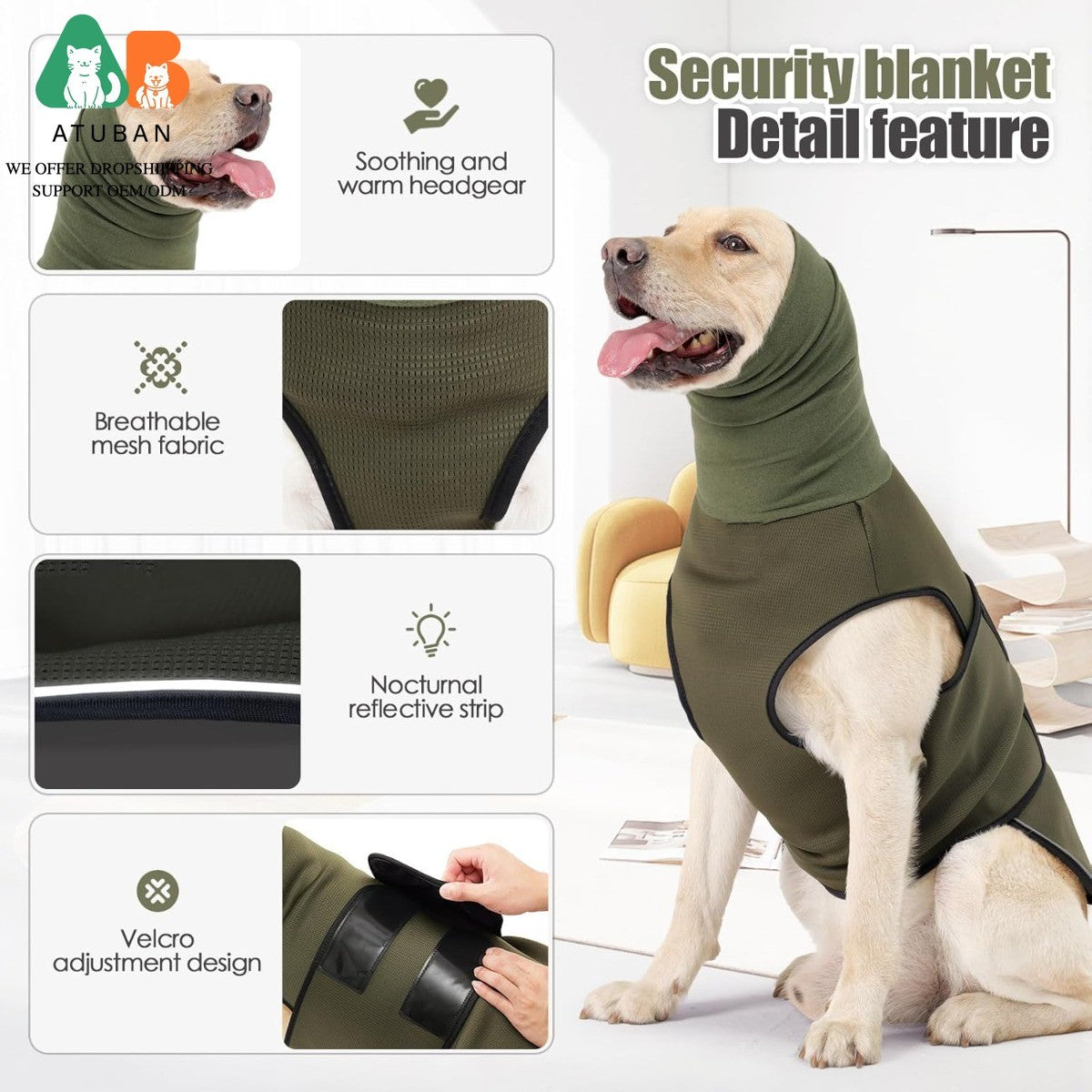 Colete para Ansiedade de Cães ATUBAN, para Visitas ao Veterinário e Separação-Mantenha seu Pet Calmo, Colete para Cães com Medo de Trovões, Colete Anti-Ansiedade para Cães e Gatos
