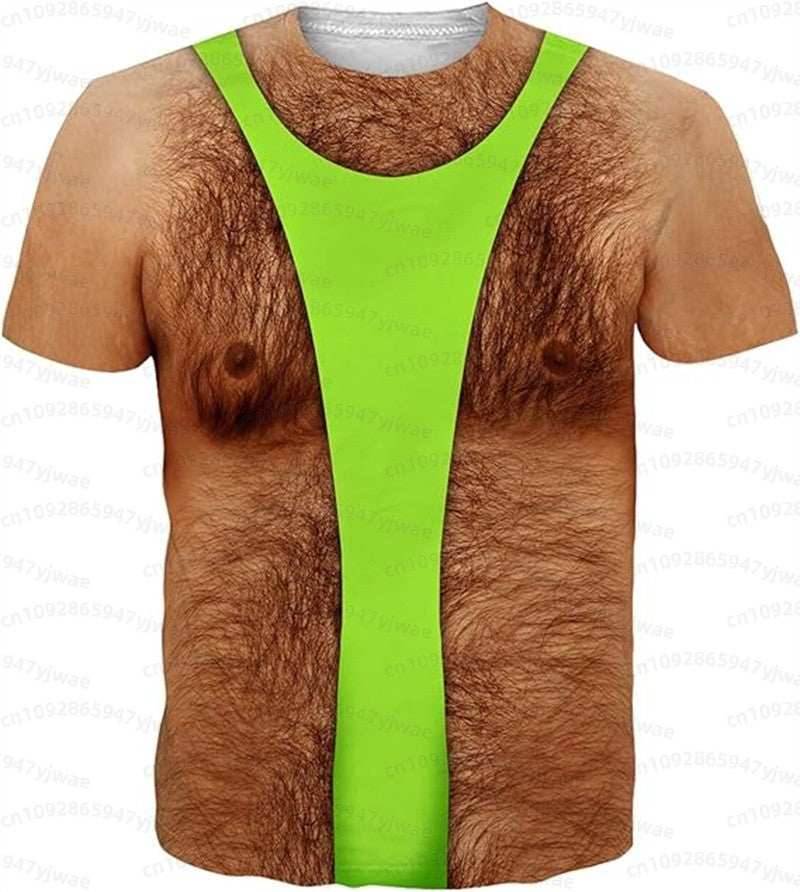 Funny muscular man pattern spoof 3D print sport Quick-dry Breatha men's T-shirt outdoor street role-playing  cosplay t-shirt