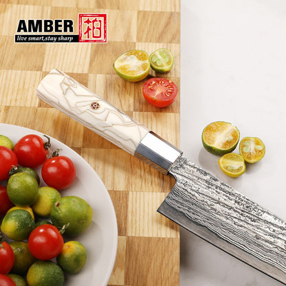 Conjunto de Facas de Chef, Conjunto de Facas de Cozinha Damasco Japonês de 6 Peças, Conjunto de Facas de Chef Profissionais de Aço Premium de 67 Camadas, com Cabo de Resina de Malha Branca