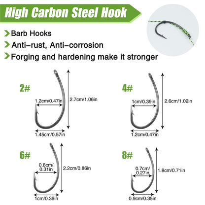 12 anzóis de pesca de carpa pré-amarrados com linha, para carpa, prontos para usar com iscas boilies, equipamento de pesca de carpa.