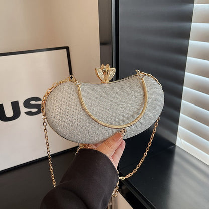 Shiny Mini Evening Bag Rhinestone Chain Purse Luxury Glitter Metal Handel Chain Clutch Elegant Wedding Dress Party Banquet Bag