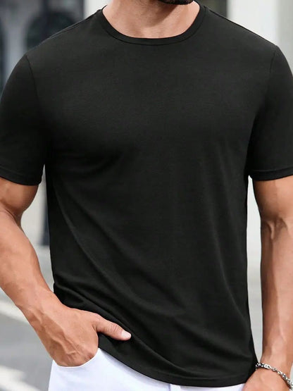 Summer Men black T-shirt Short sleeve Solid T shirts  Short Sleeve T Shirt Fashion Soft Black Tee  Clothing Tops
