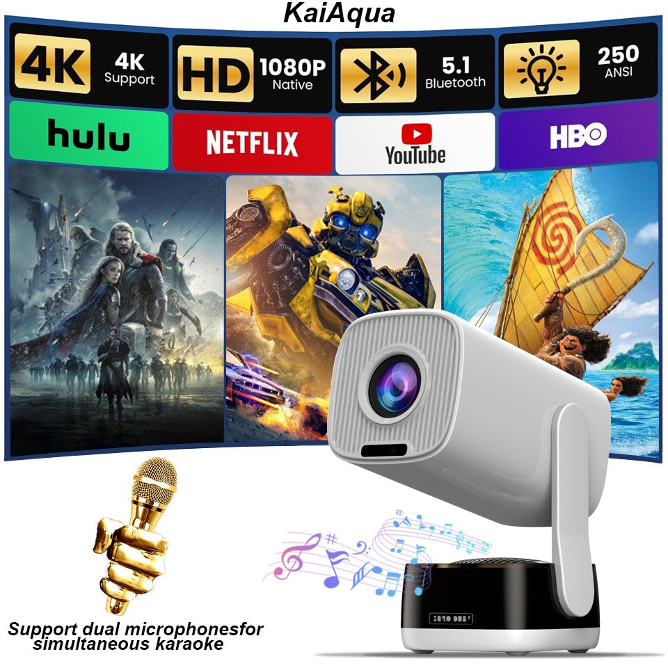 Novo Projetor Inteligente K6 Yuntai Portátil 1080P4K Projetor de Home Theater e Escritório com Bluetooth Sem Fio e Função K Song
