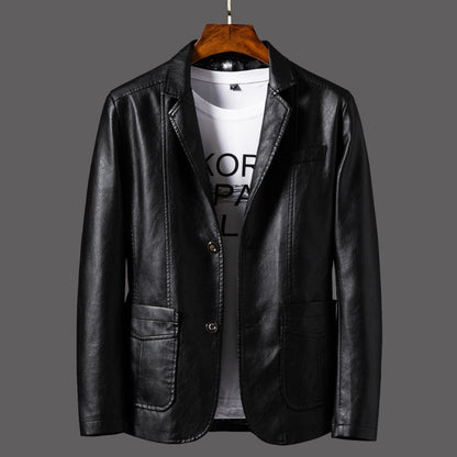 Spring/Autumn Leather Jacket - Plus Size Men's Youth Suit Collar Business Casual Leather Jacket European Sizes XS-3XL