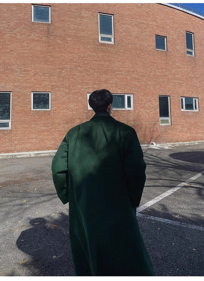 Mauroicardi Autumn Winter Long Warm Oversized Soft Dark Green Black Woolen Coat Men Loose Casual Korean Wool Blends Overcoat