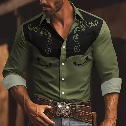 Men's Vintage 3D Printed Cowboy Shirt Long Sleeve Shirt Street Fashion Classic Shirt New Western Shirt