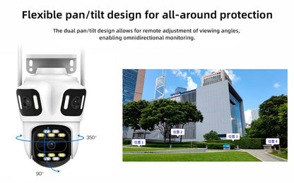 KERUI Icsee Outdoor PTZ 6K WIFI IP Camera Home Security Triple Lens Camera CCTV Video Surveillance With Triple Screens